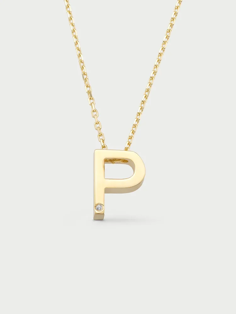 P Harfi Taşlı 14K Altın Harf Kolye - 1