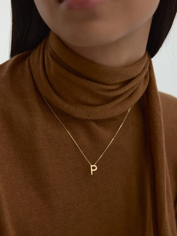 P Harfi Taşlı 14K Altın Harf Kolye - 2
