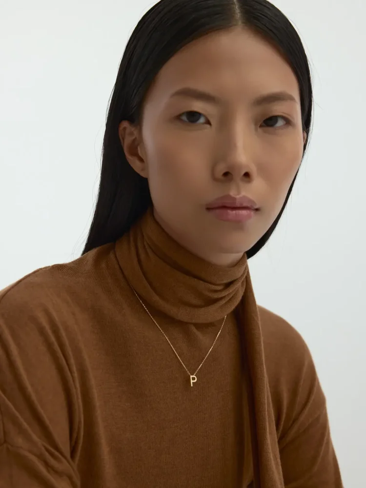 P Harfi Taşlı 14K Altın Harf Kolye - 3