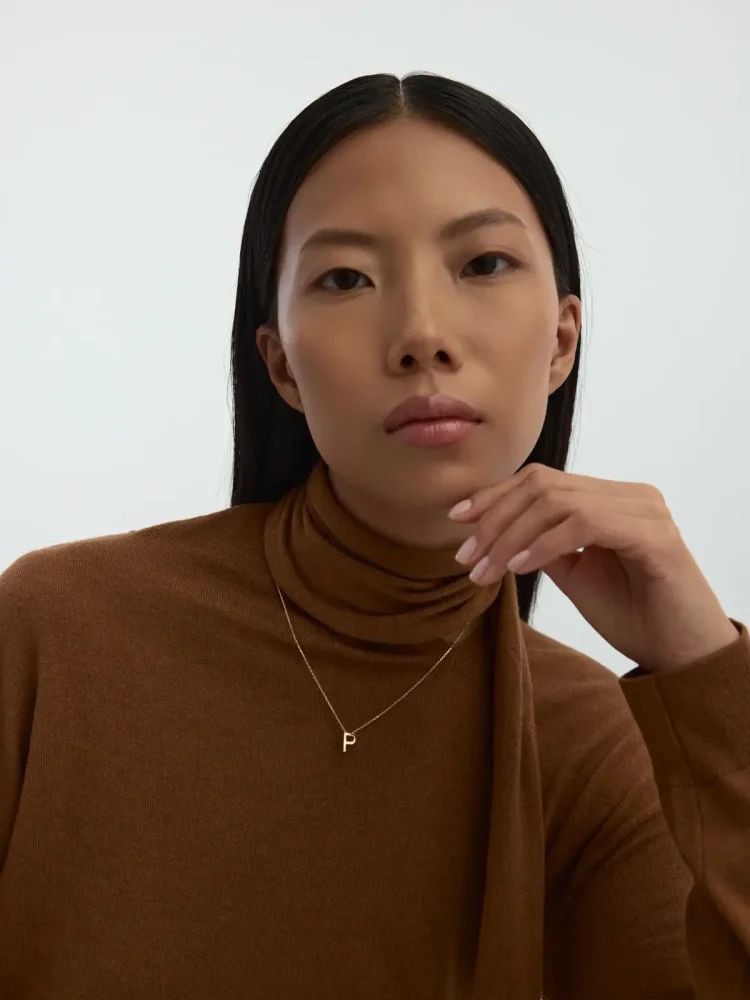 P Harfi Taşlı 14K Altın Harf Kolye - 4