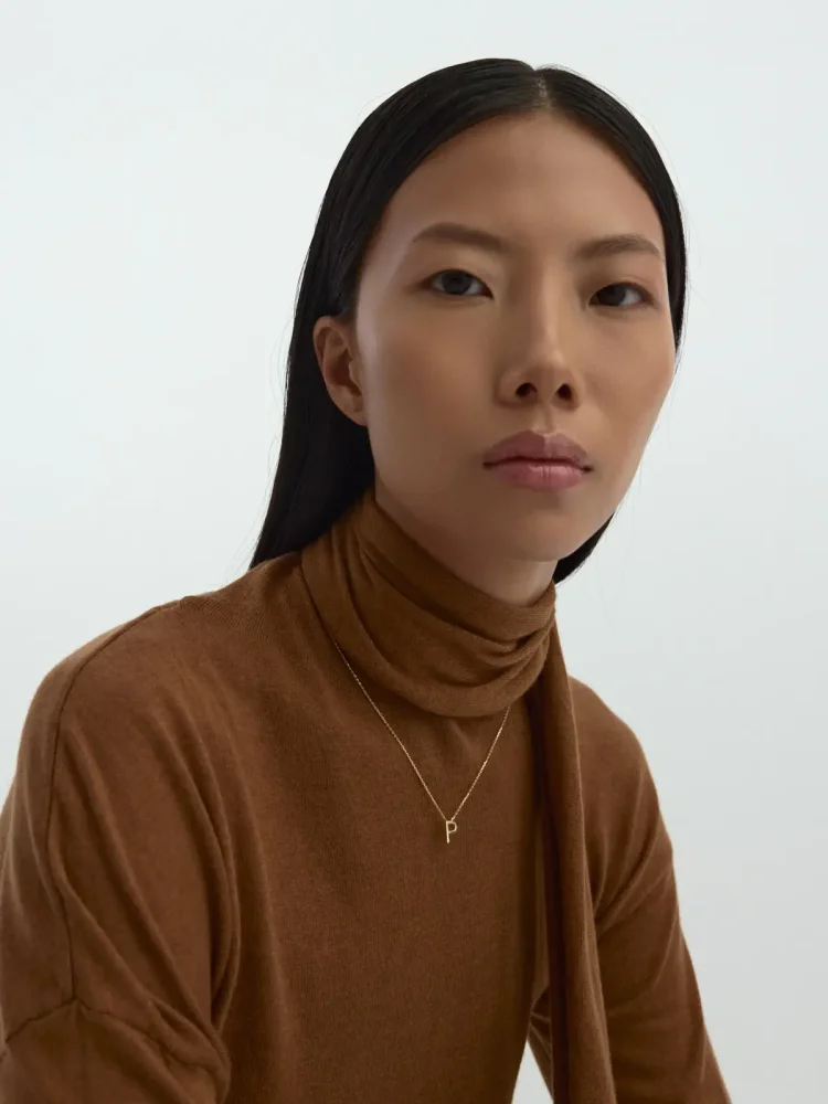 P Harfi Taşlı 14K Altın Harf Kolye - 5