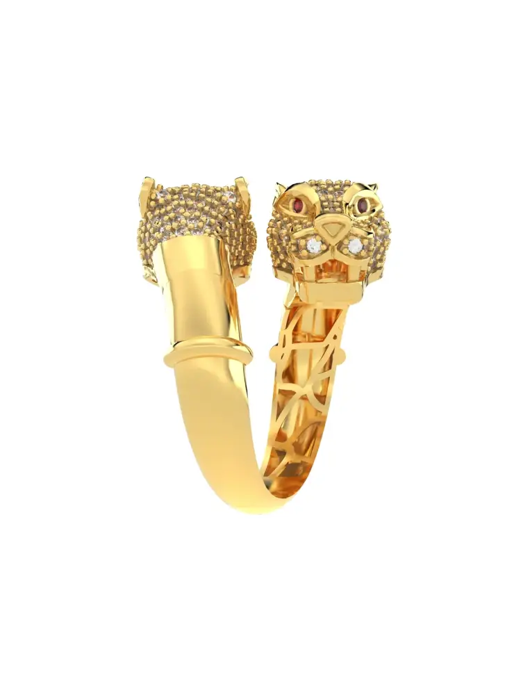 Panter Başlı Pırlanta Görünümlü 14K Altın Yüzük - 7