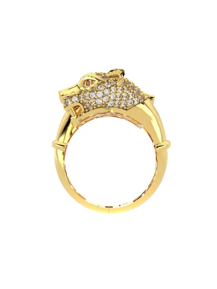 Panter Başlı Pırlanta Görünümlü 14K Altın Yüzük - 6