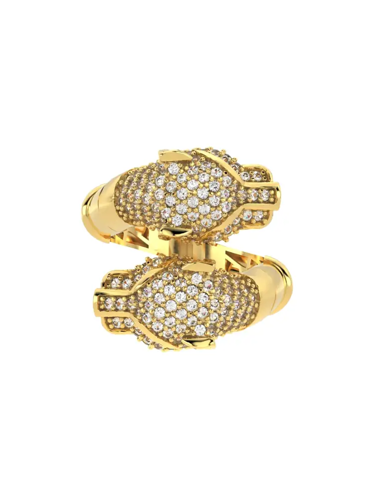 Panter Başlı Pırlanta Görünümlü 14K Altın Yüzük - 5