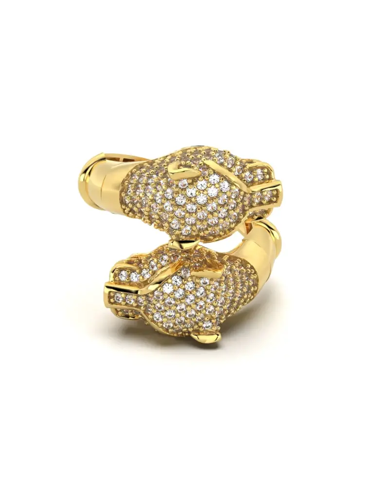Panter Başlı Pırlanta Görünümlü 14K Altın Yüzük - 1