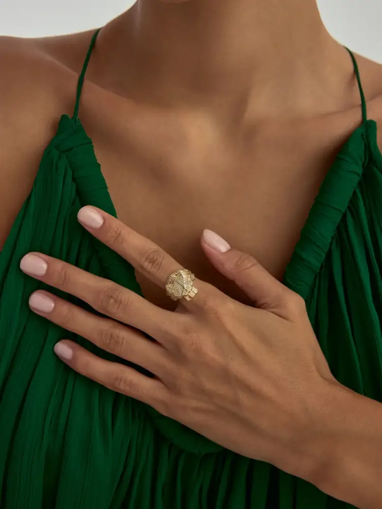 Panter Figürlü Geometrik 14K Altın Yüzük - 3