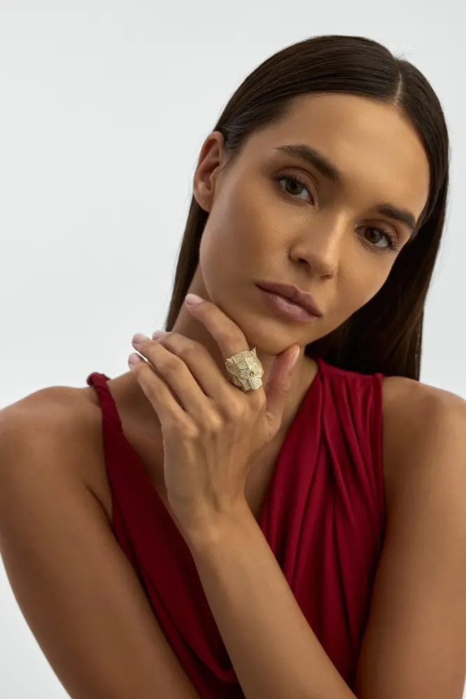 Panter Figürlü Lüks 14K Altın Yüzük - 4