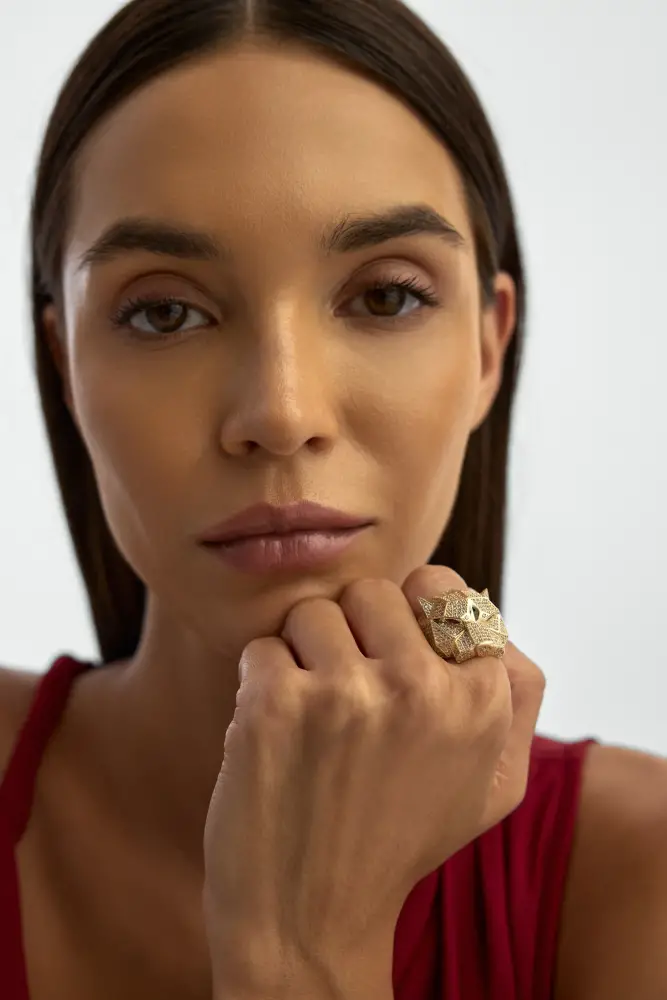 Panter Figürlü Lüks 14K Altın Yüzük - 3