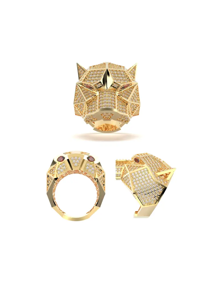 Panter Figürlü Lüks 14K Altın Yüzük - 9