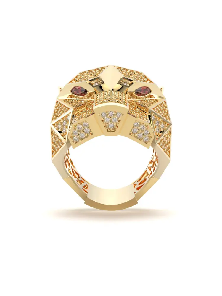 Panter Figürlü Lüks 14K Altın Yüzük - 6