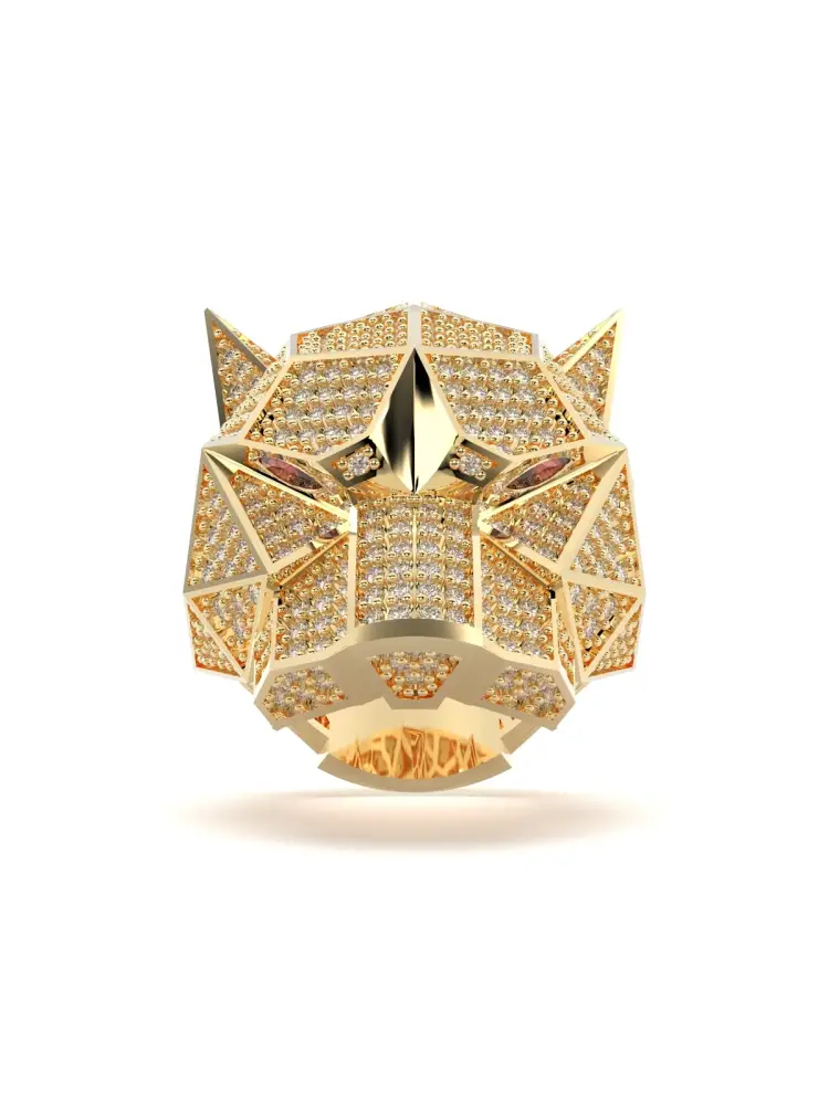 Panter Figürlü Lüks 14K Altın Yüzük - 1