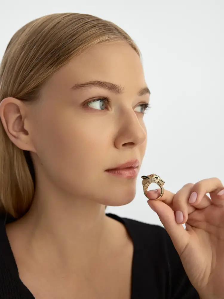 Panter Figürlü Modern 14K Altın Yüzük - 4