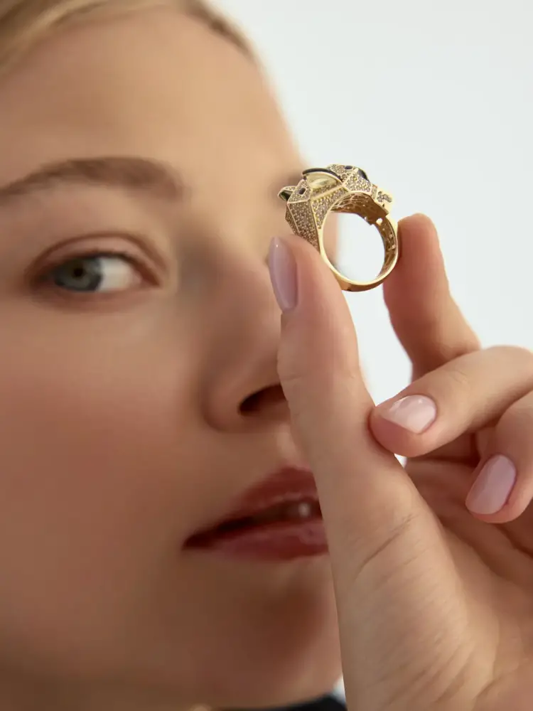 Panter Figürlü Modern 14K Altın Yüzük - 7