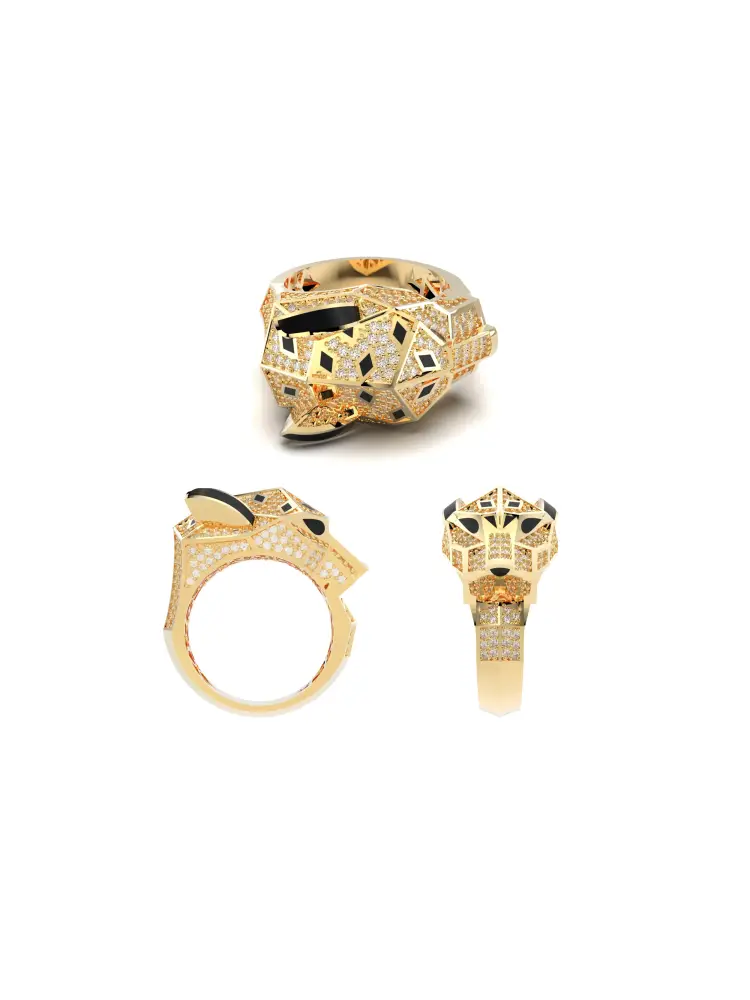 Panter Figürlü Modern 14K Altın Yüzük - 13