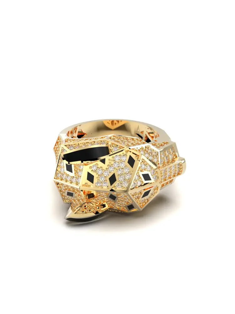 Panter Figürlü Modern 14K Altın Yüzük - 1