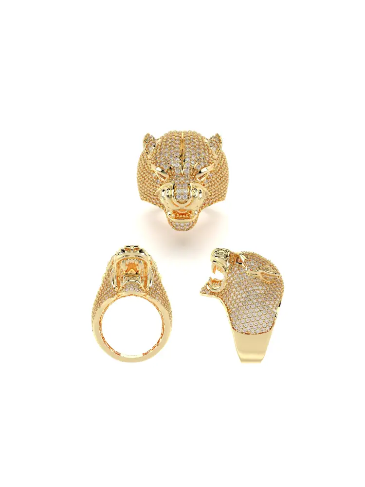 Panter Figürlü Pırlanta Görünümlü 14K Altın Yüzük - 8