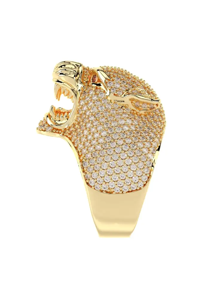 Panter Figürlü Pırlanta Görünümlü 14K Altın Yüzük - 7