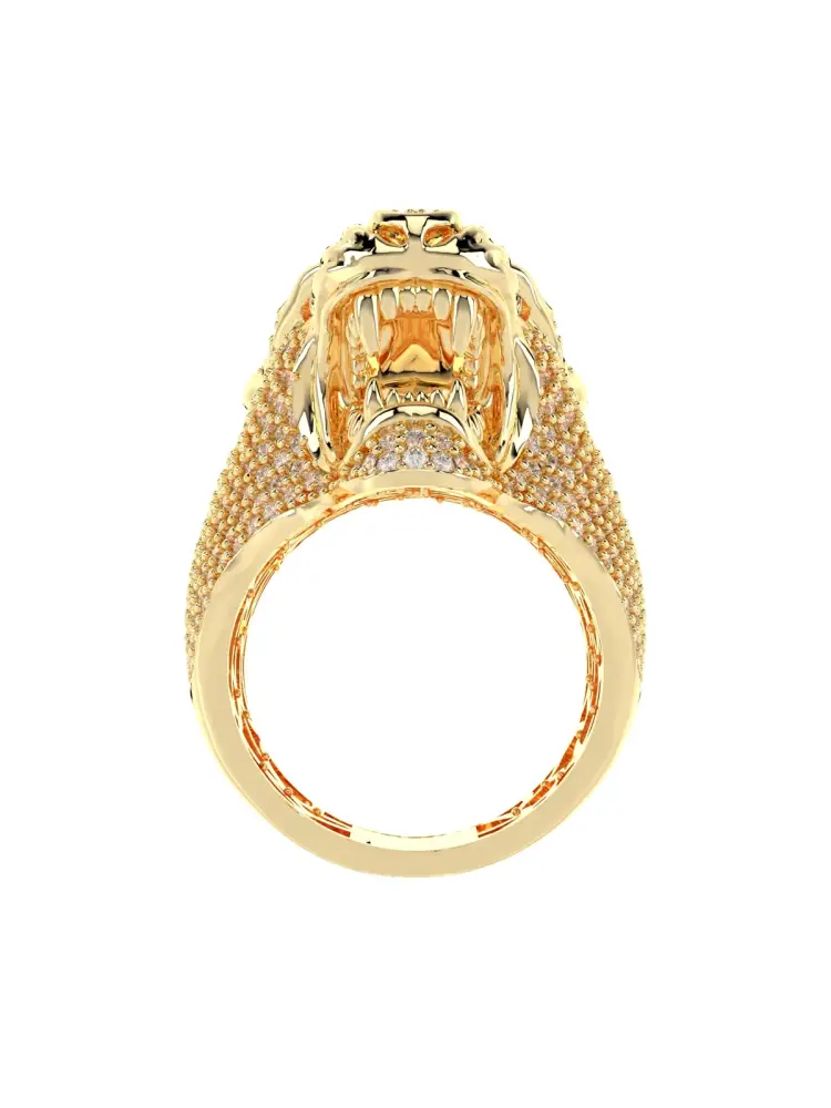 Panter Figürlü Pırlanta Görünümlü 14K Altın Yüzük - 6
