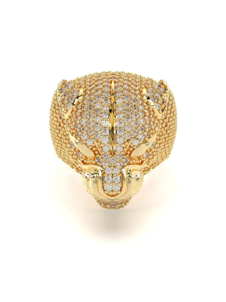 Panter Figürlü Pırlanta Görünümlü 14K Altın Yüzük - 5