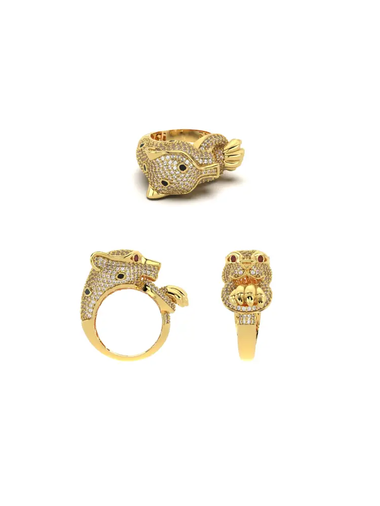 Panter Figürlü Taşlı 14K Altın Yüzük - 9