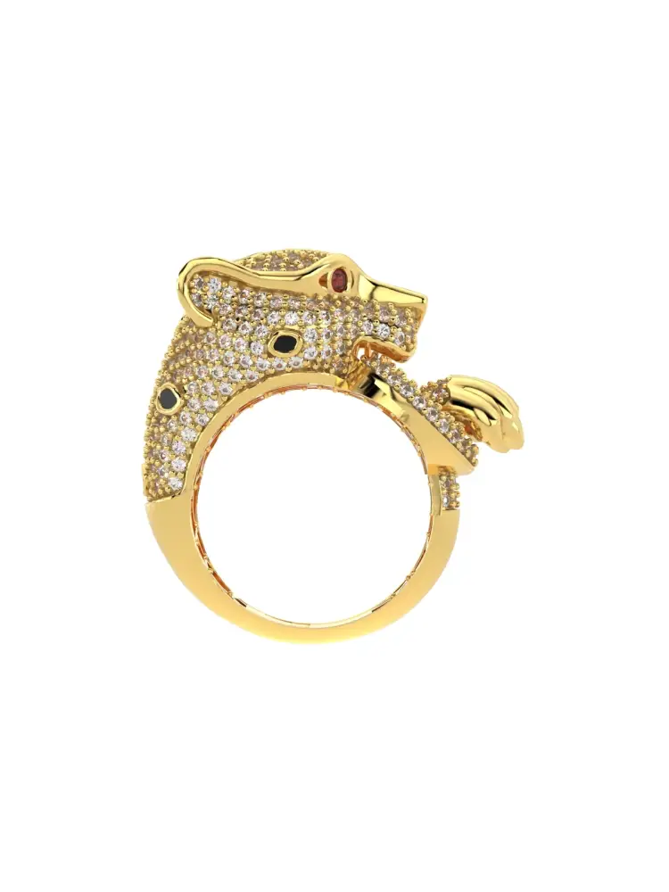 Panter Figürlü Taşlı 14K Altın Yüzük - 7