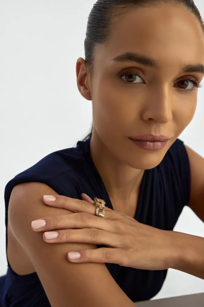 Panter Figürlü Taşlı 14K Altın Yüzük - 4