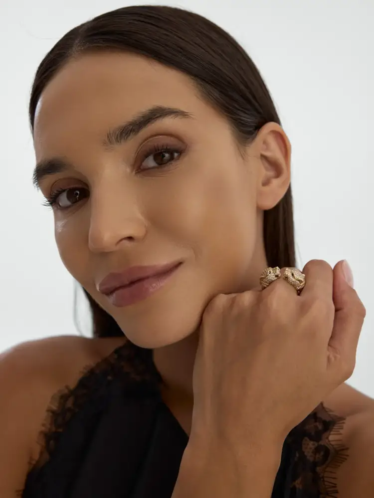 Panter Figürlü Taşlı 14K Altın Yüzük - 5