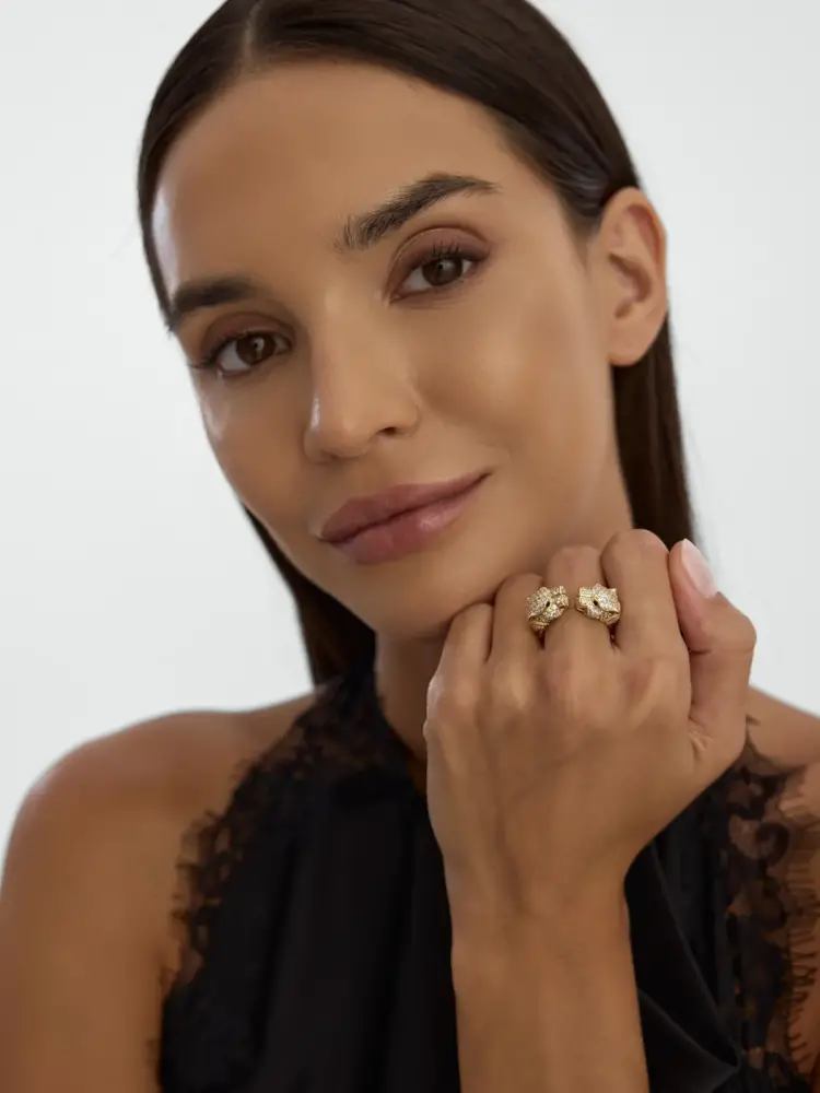 Panter Figürlü Taşlı 14K Altın Yüzük - 4