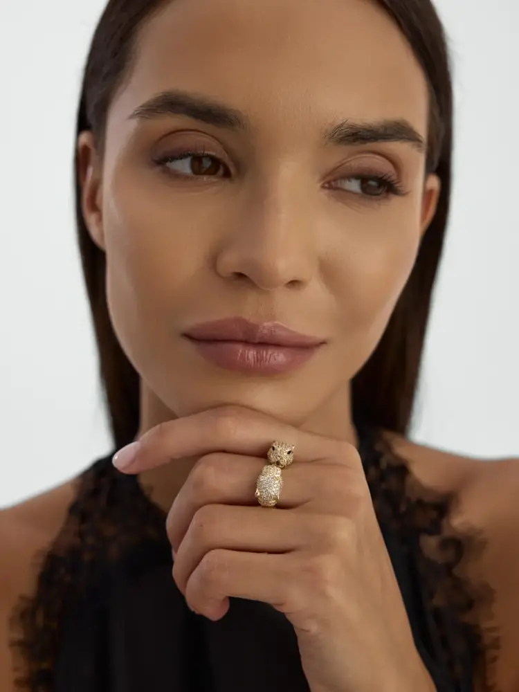 Panter Figürlü Taşlı 14K Altın Yüzük - 3