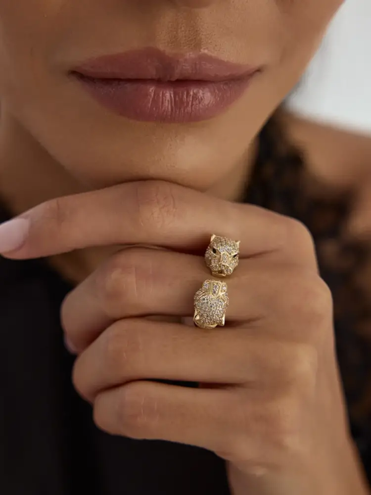 Panter Figürlü Taşlı 14K Altın Yüzük - 2