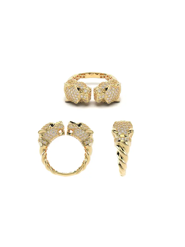 Panter Figürlü Taşlı 14K Altın Yüzük - 9