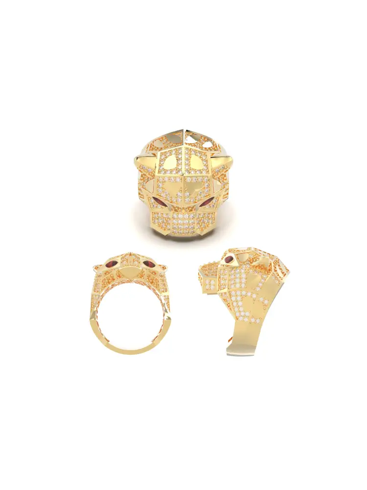 Panter Formlu Taşlı 14K Altın Yüzük - 9