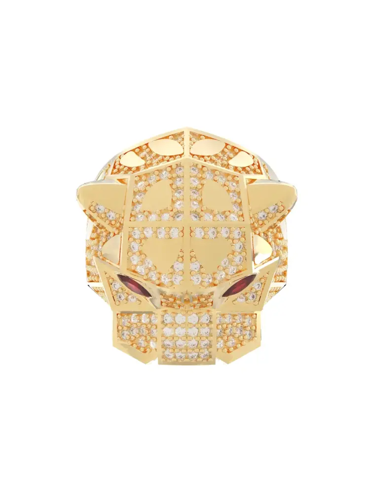 Panter Formlu Taşlı 14K Altın Yüzük - 6
