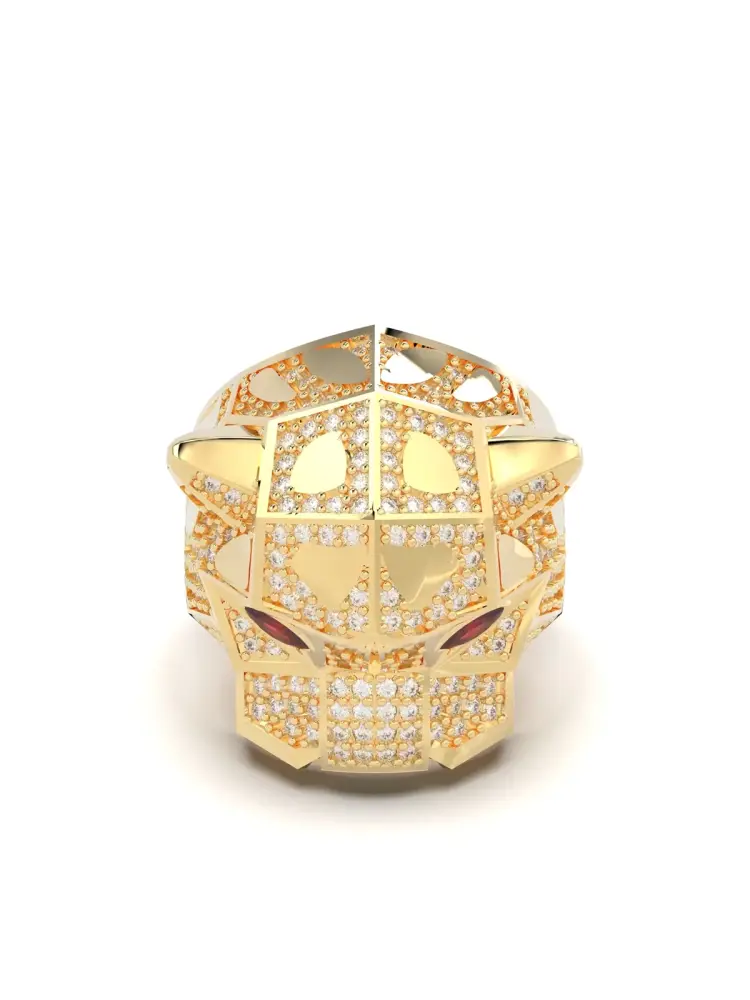 Panter Formlu Taşlı 14K Altın Yüzük - 1