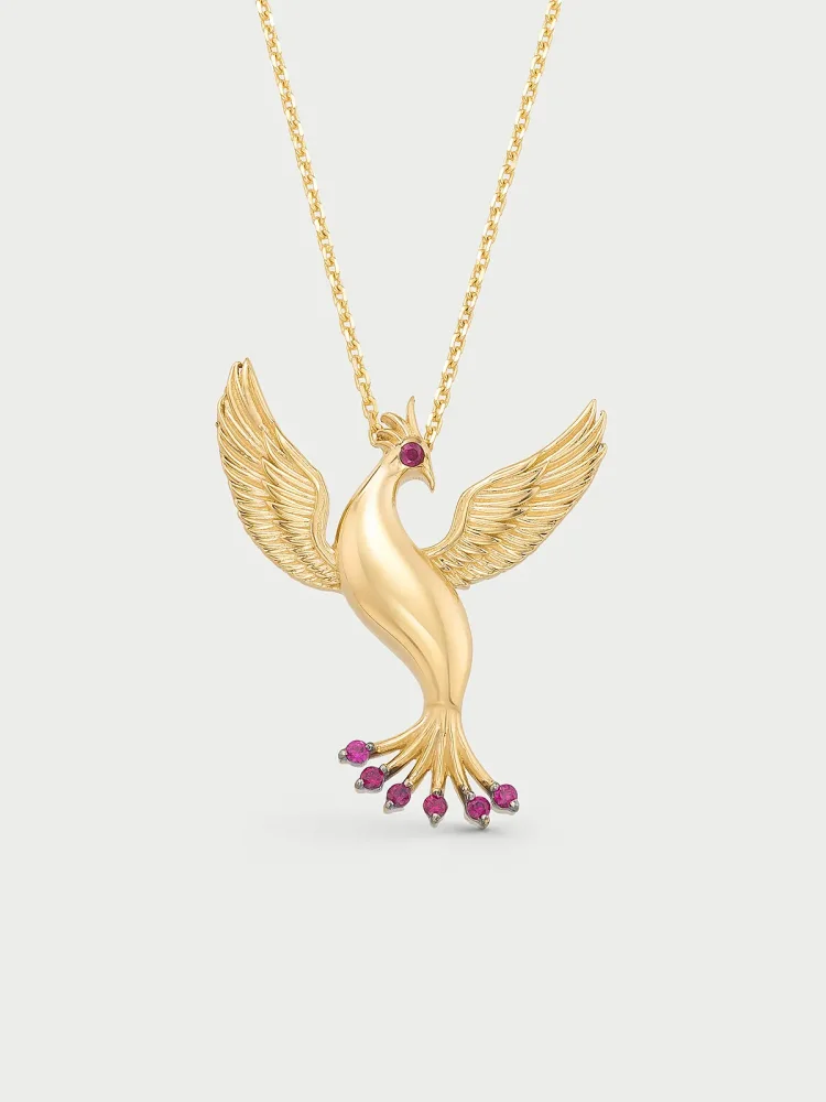 Parıltılı Anka Uyanışı 14K Altın Kolye - 1