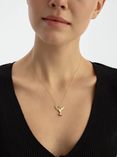 Parıltılı Anka Uyanışı 14K Altın Kolye - (1)