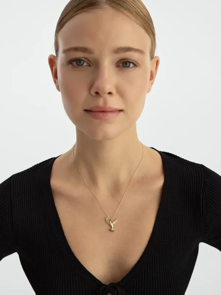 Parıltılı Anka Uyanışı 14K Altın Kolye - 3