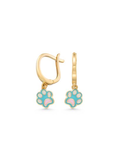 Pati Figürlü Mineli 14K Altın Sallantılı Çocuk Küpesi - 