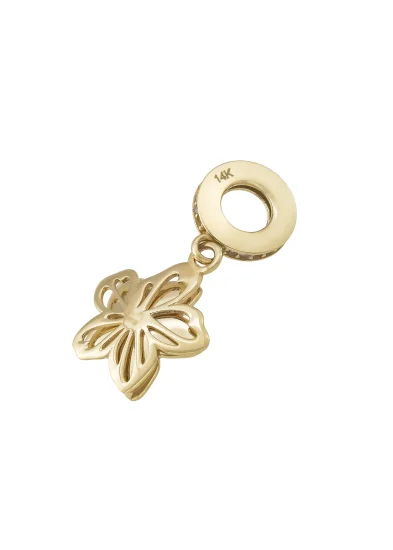 Pink & White Enamel Flower 14K Gold Charm - (1)