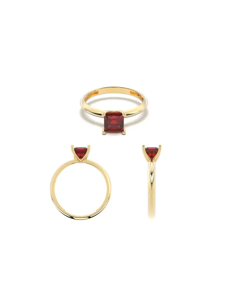 Prenses Kesim Yakut Rengi Taşlı Minimal 14K Altın Yüzük - 13