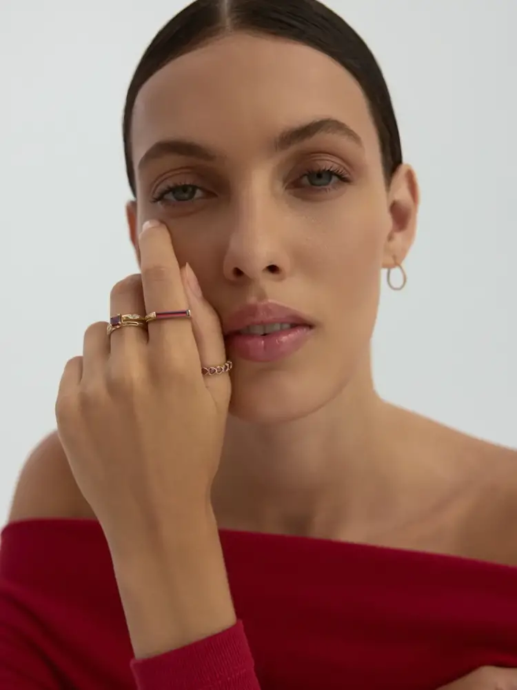 Prenses Kesim Yakut Rengi Taşlı Minimal 14K Altın Yüzük - 9