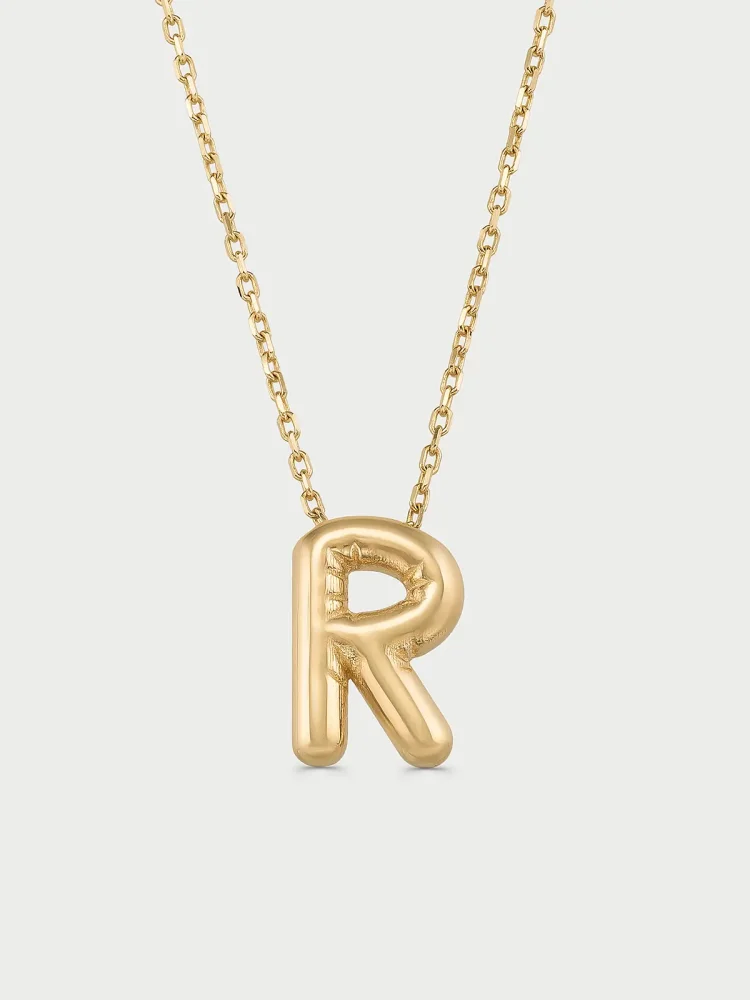 R Harfi Sade 14K Altın Harf Kolye - 1