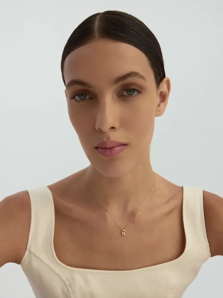 R Harfi Sade 14K Altın Harf Kolye - 5