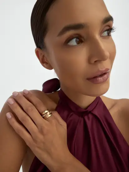 Rose–Sarı Altın İki Renkli Çift Sıra Taşlı 14K Altın Yüzük - (1)