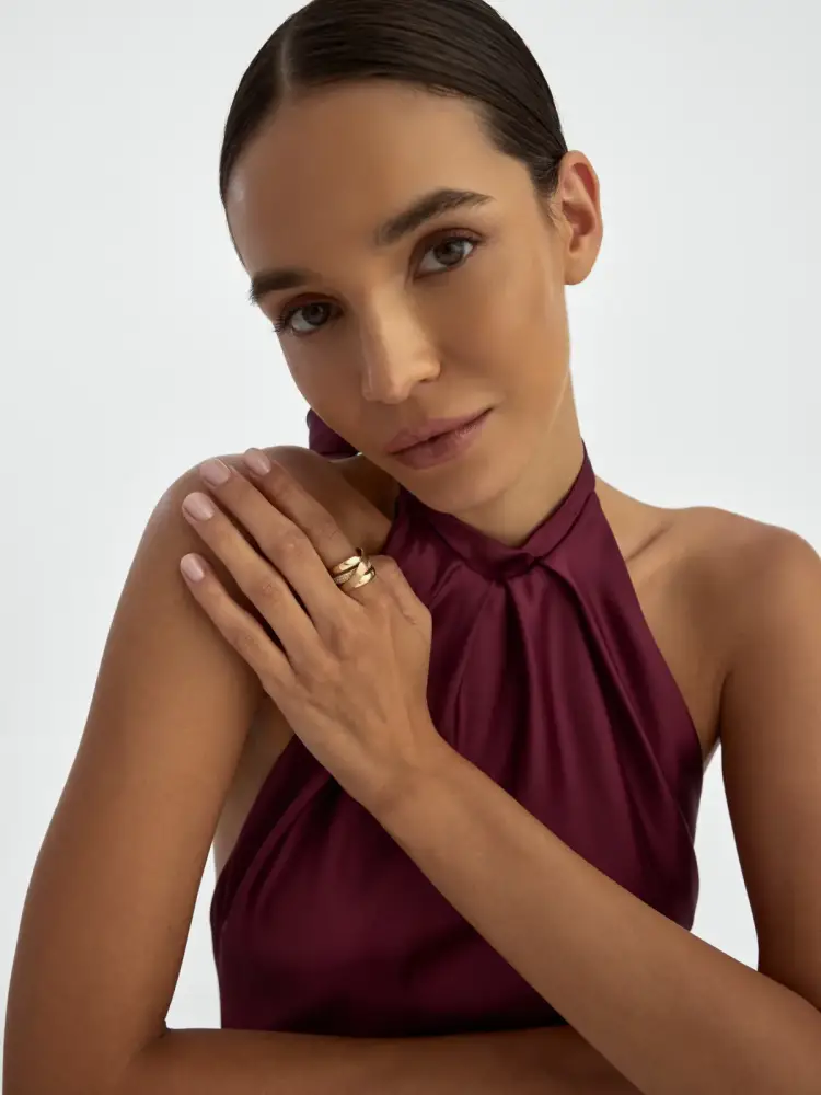 Rose–Sarı Altın İki Renkli Çift Sıra Taşlı 14K Altın Yüzük - 4