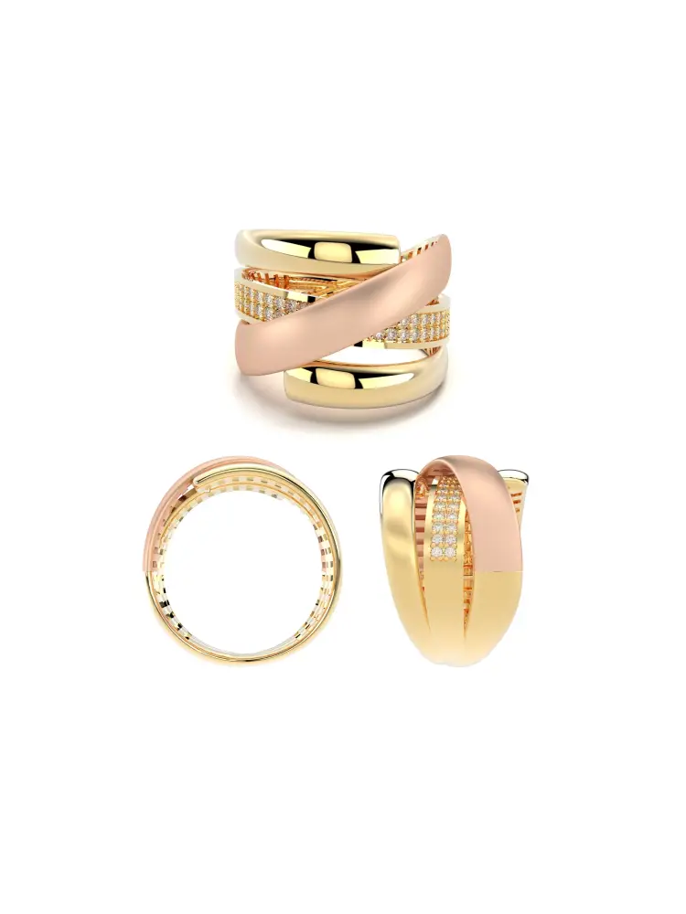 Rose–Sarı Altın İki Renkli Çift Sıra Taşlı 14K Altın Yüzük - 8