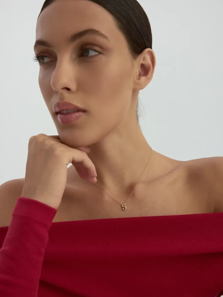 S Harfi Sade 14K Altın Harf Kolye - 3