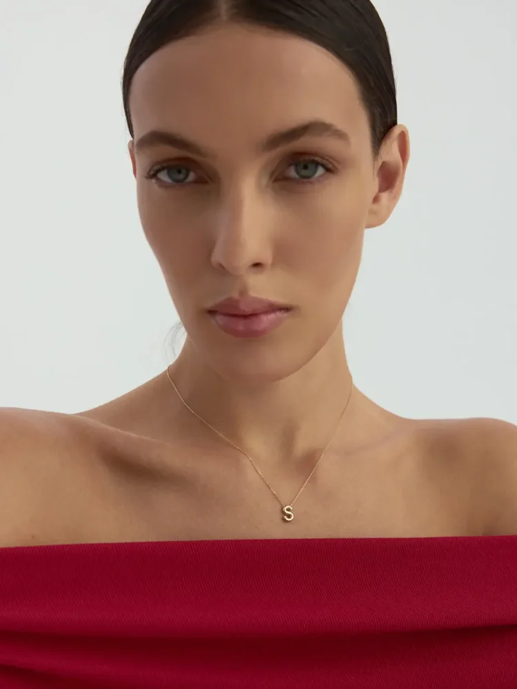 S Harfi Sade 14K Altın Harf Kolye - 4