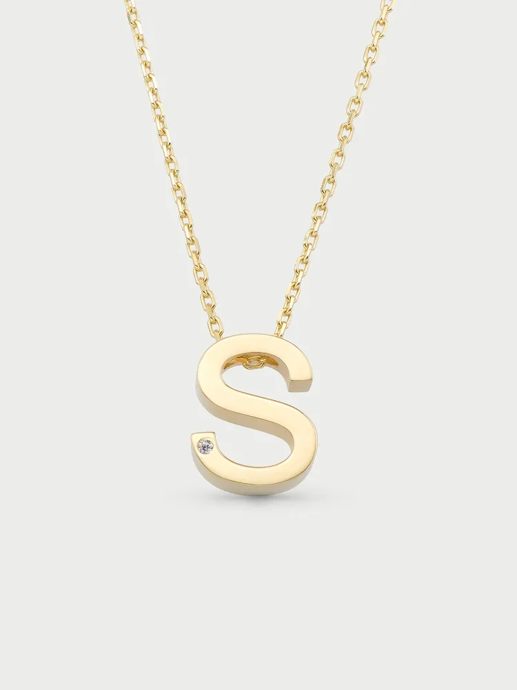 S Harfi Taşlı 14K Altın Harf Kolye - 1
