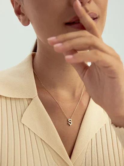 Ş Harfi Taşlı 14K Altın Harf Kolye - (1)